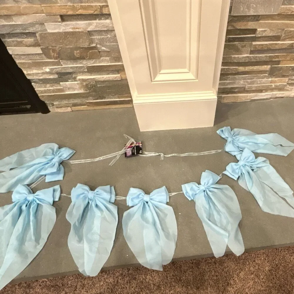Brother Sister Design Studio Blue Solid Fabric Bow Garland 6 ft Party Decor